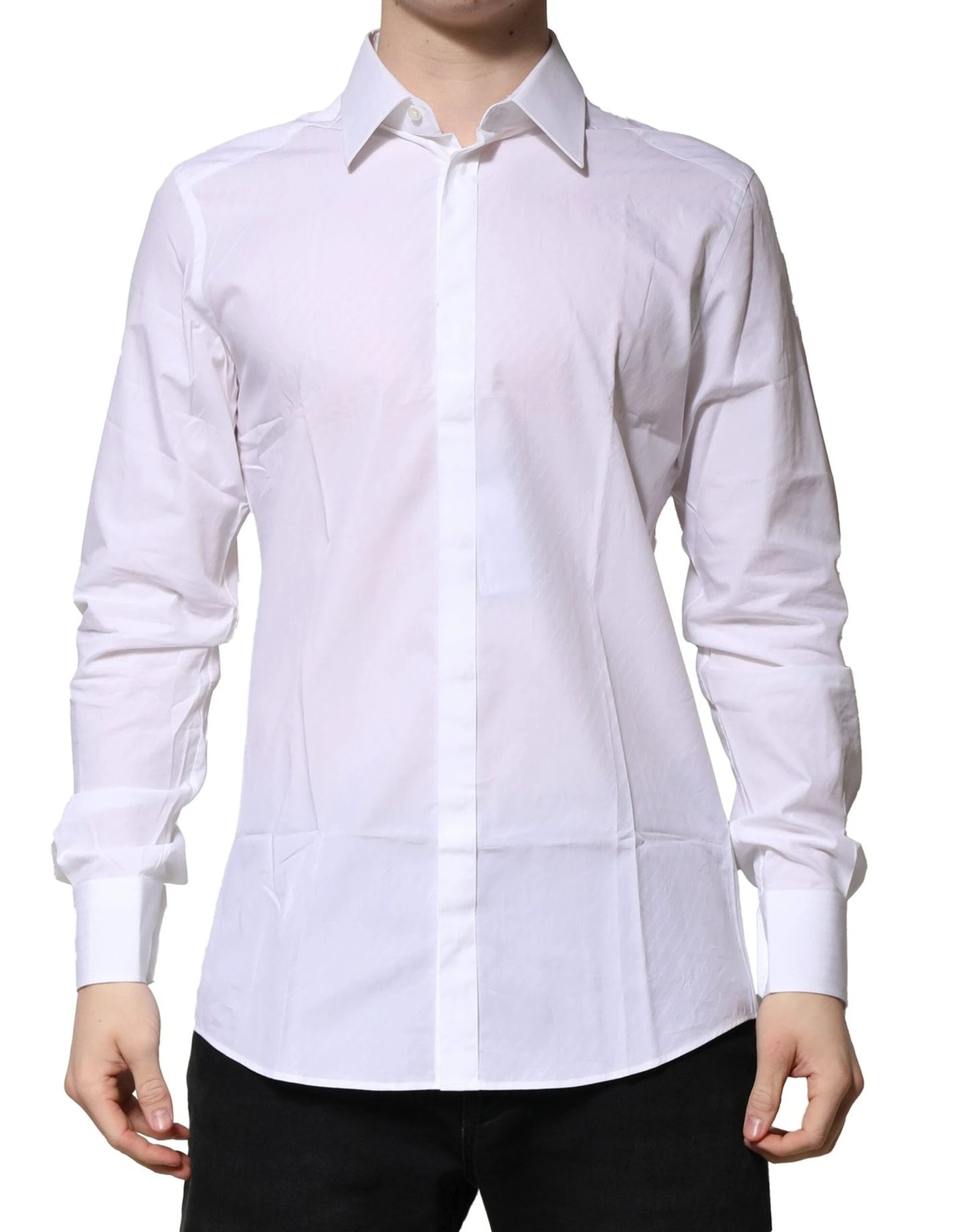 Dolce & Gabbana White Cotton Long Sleeves GOLD Formal Shirt by Dolce & Gabbana