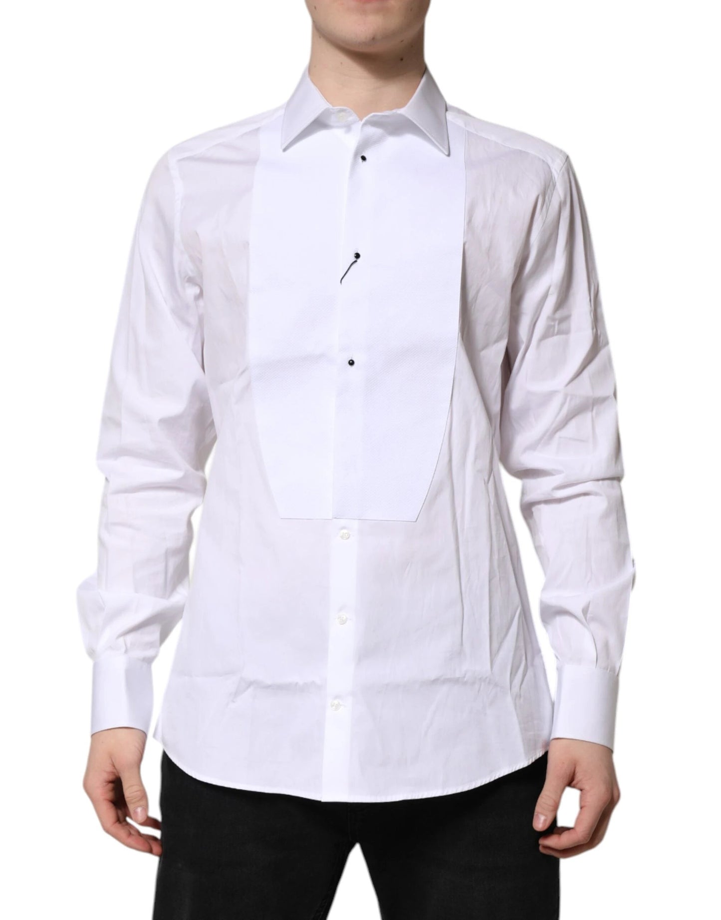 Dolce & Gabbana White Silk Bib Poplin GOLD Men Formal Shirt by Dolce & Gabbana