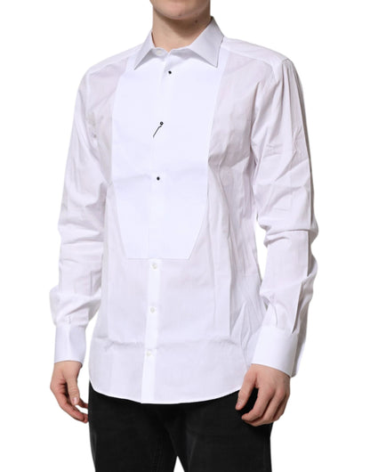 Dolce & Gabbana White Silk Bib Poplin GOLD Men Formal Shirt by Dolce & Gabbana
