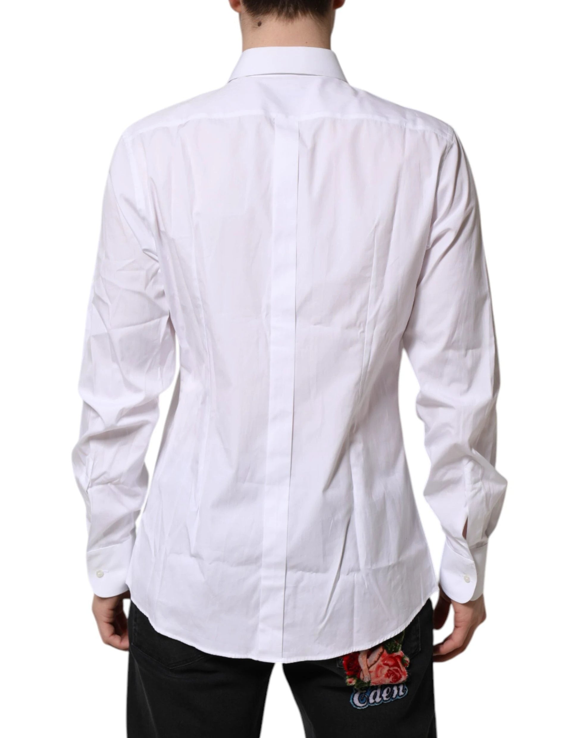 Dolce & Gabbana White Silk Bib Poplin GOLD Men Formal Shirt by Dolce & Gabbana