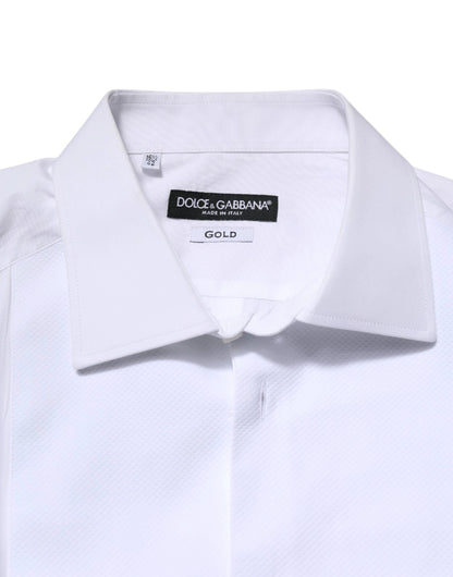 Dolce & Gabbana White Silk Bib Poplin GOLD Men Formal Shirt by Dolce & Gabbana