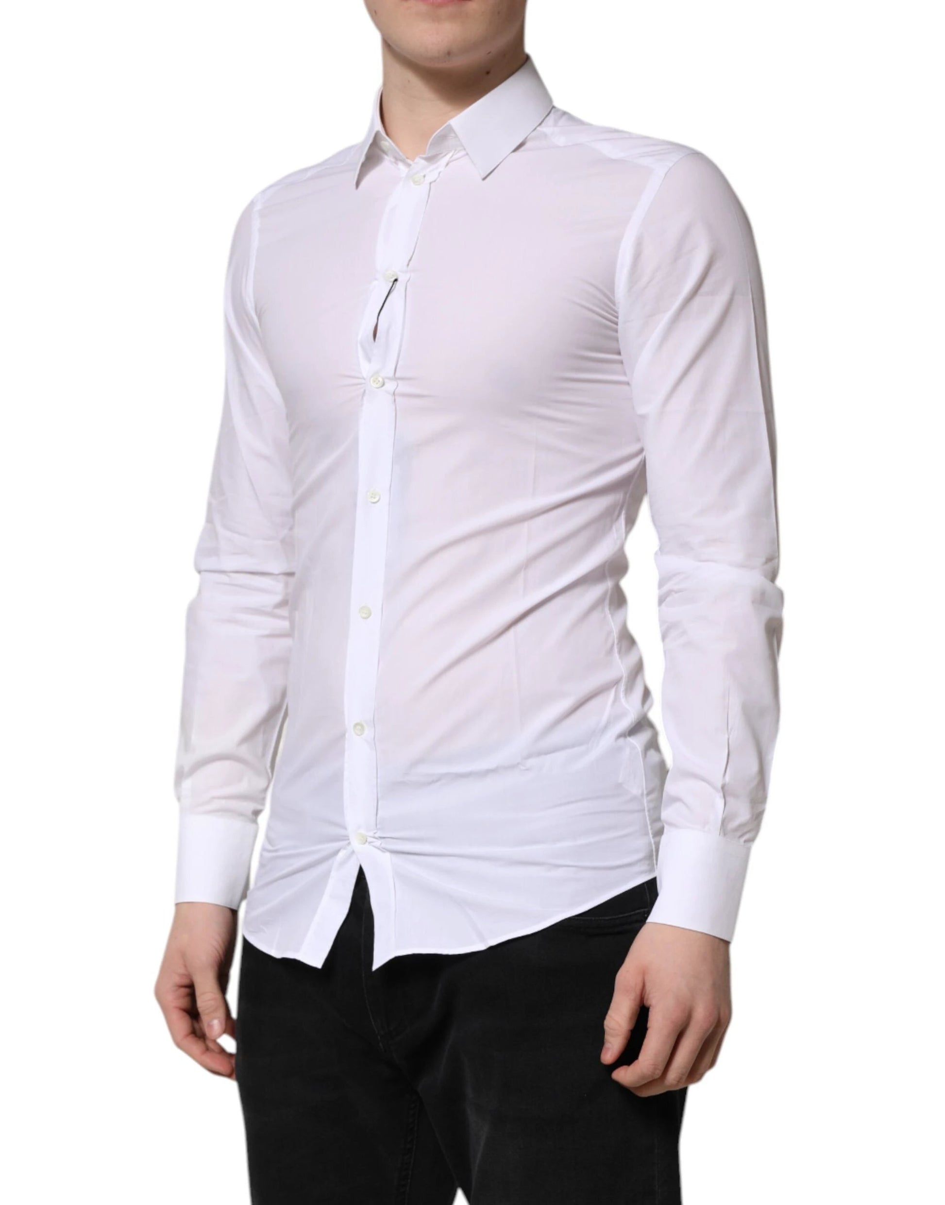 Dolce & Gabbana White GOLD Long Sleeves Dress Men Formal Shirt by Dolce & Gabbana