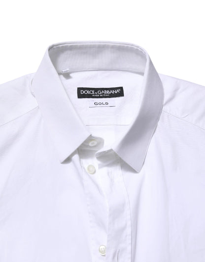 Dolce & Gabbana White GOLD Cotton Dress Formal Shirt by Dolce & Gabbana