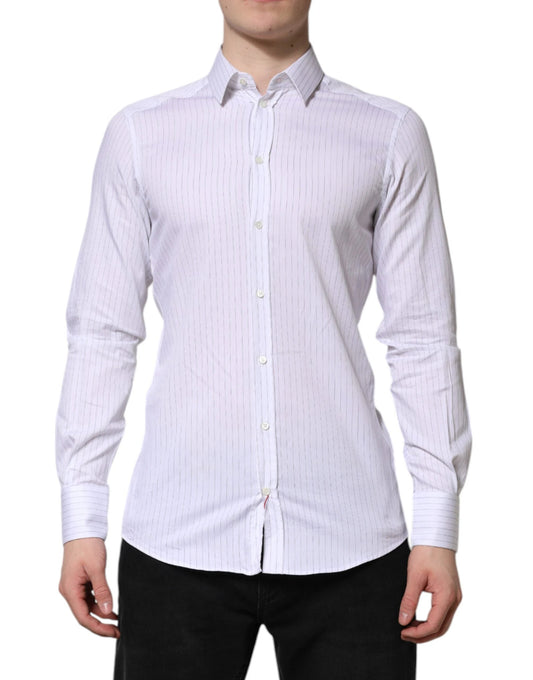 Dolce & Gabbana White Stripes Cotton Long Sleeve Formal Shirt by Dolce & Gabbana