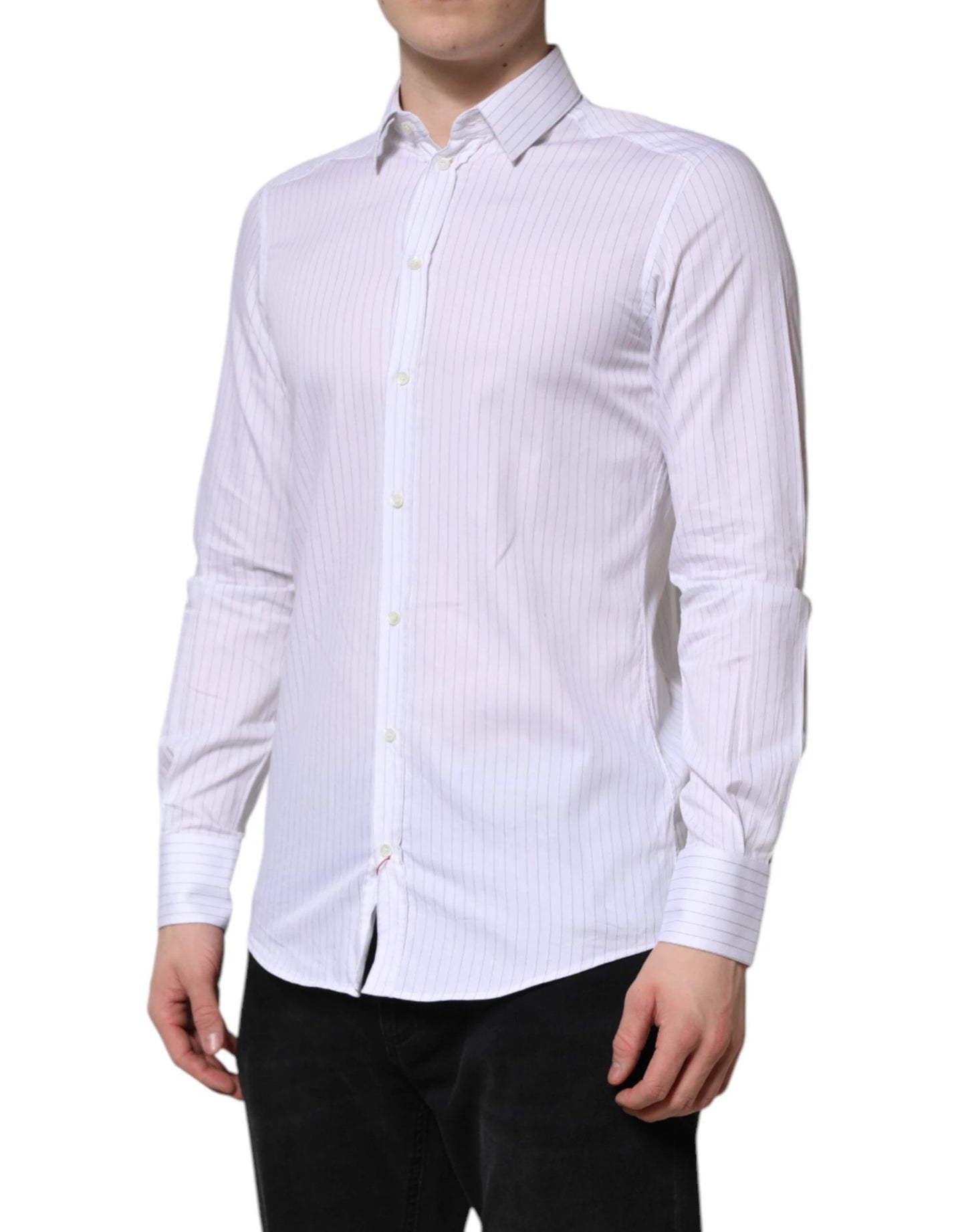 Dolce & Gabbana White Stripes Cotton Long Sleeve Formal Shirt by Dolce & Gabbana