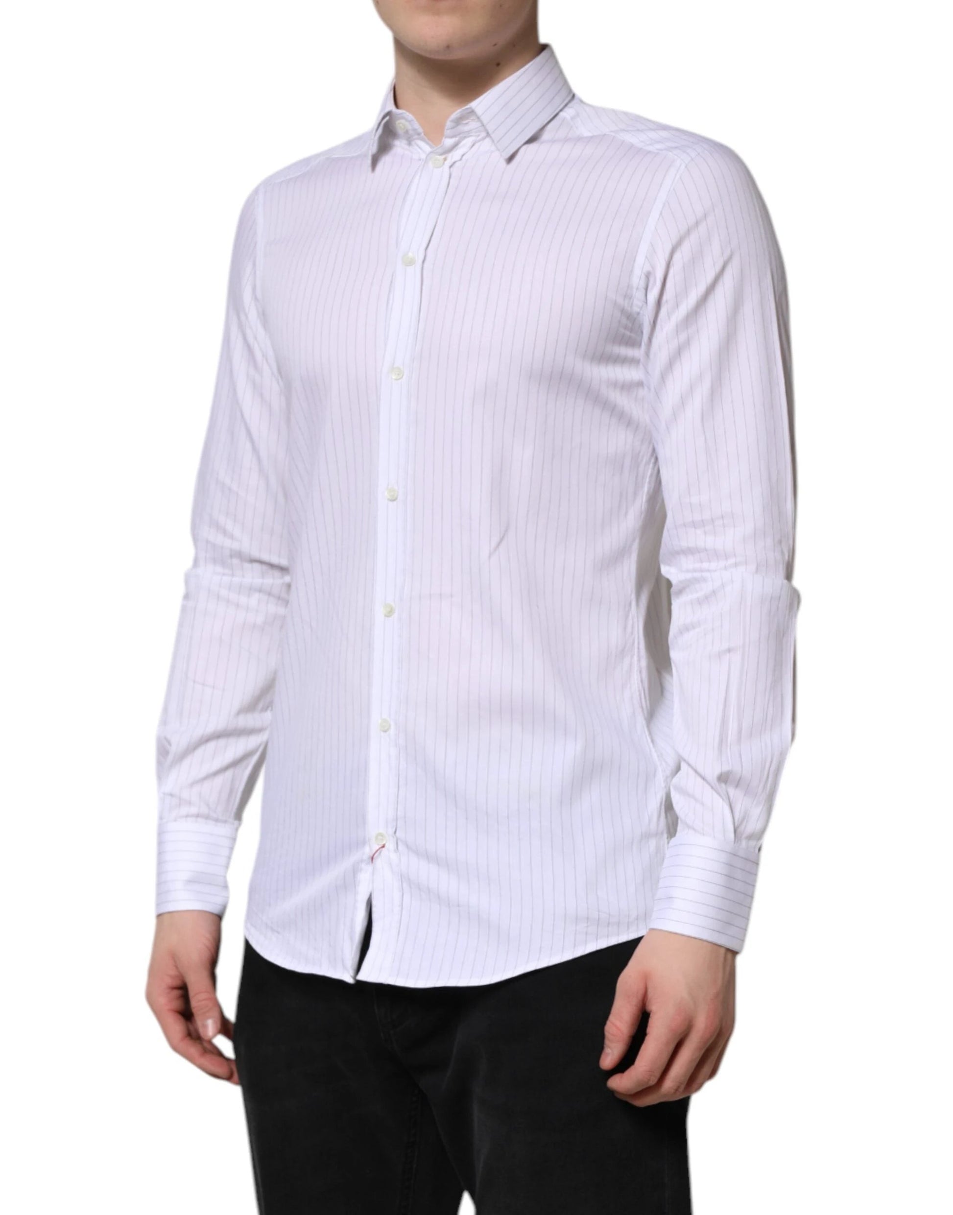 Dolce & Gabbana White Stripes Cotton Long Sleeve Formal Shirt by Dolce & Gabbana