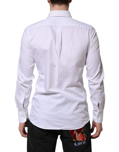 Dolce & Gabbana White Stripes Cotton Long Sleeve Formal Shirt by Dolce & Gabbana