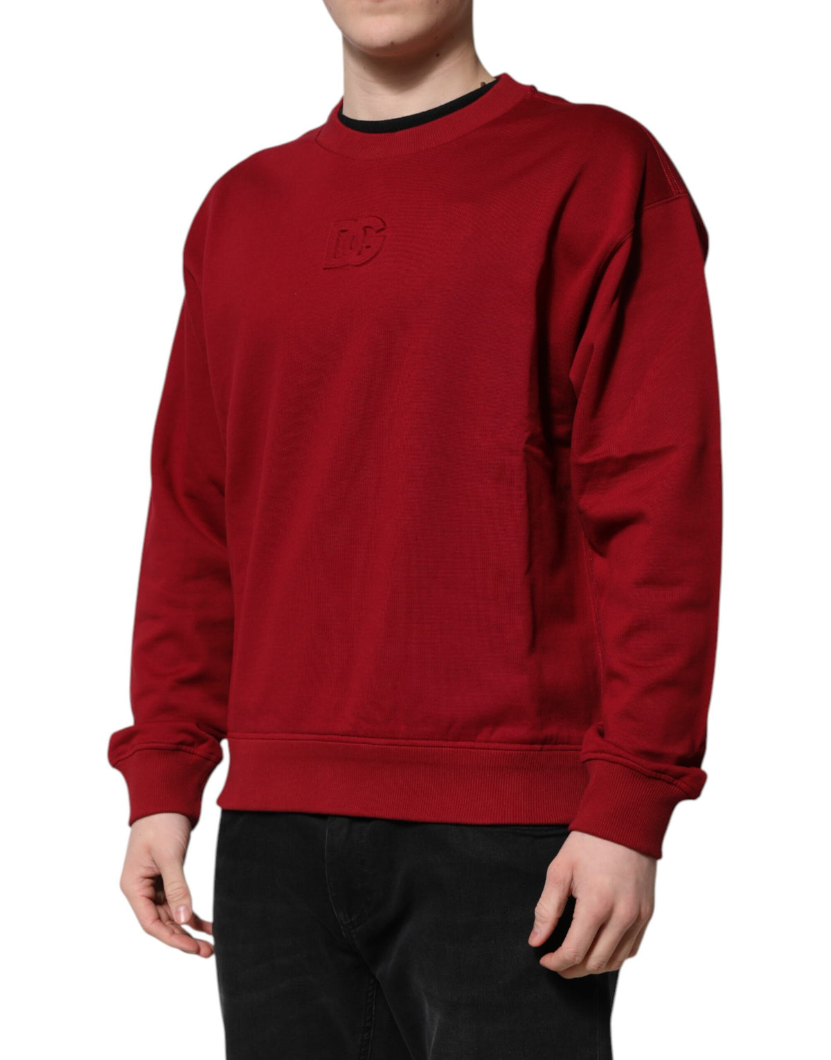Pull Dolce & Gabbana homme col rond logo en relief en coton rouge – TSH90432