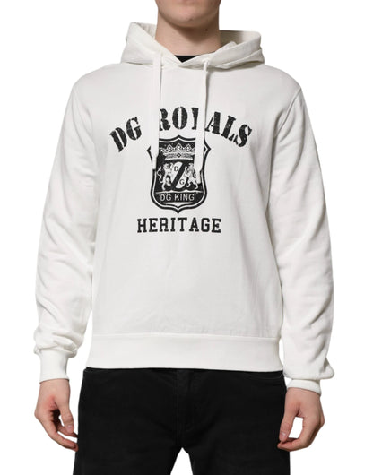 Dolce & Gabbana White Cotton DG ROYAL Print Hooded Sweater by Dolce & Gabbana