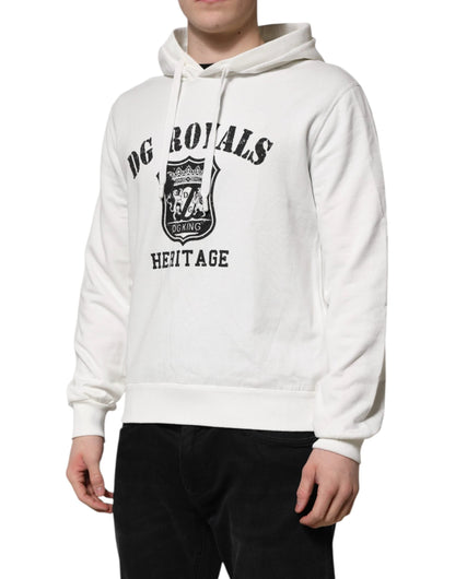 Dolce & Gabbana White Cotton DG ROYAL Print Hooded Sweater by Dolce & Gabbana