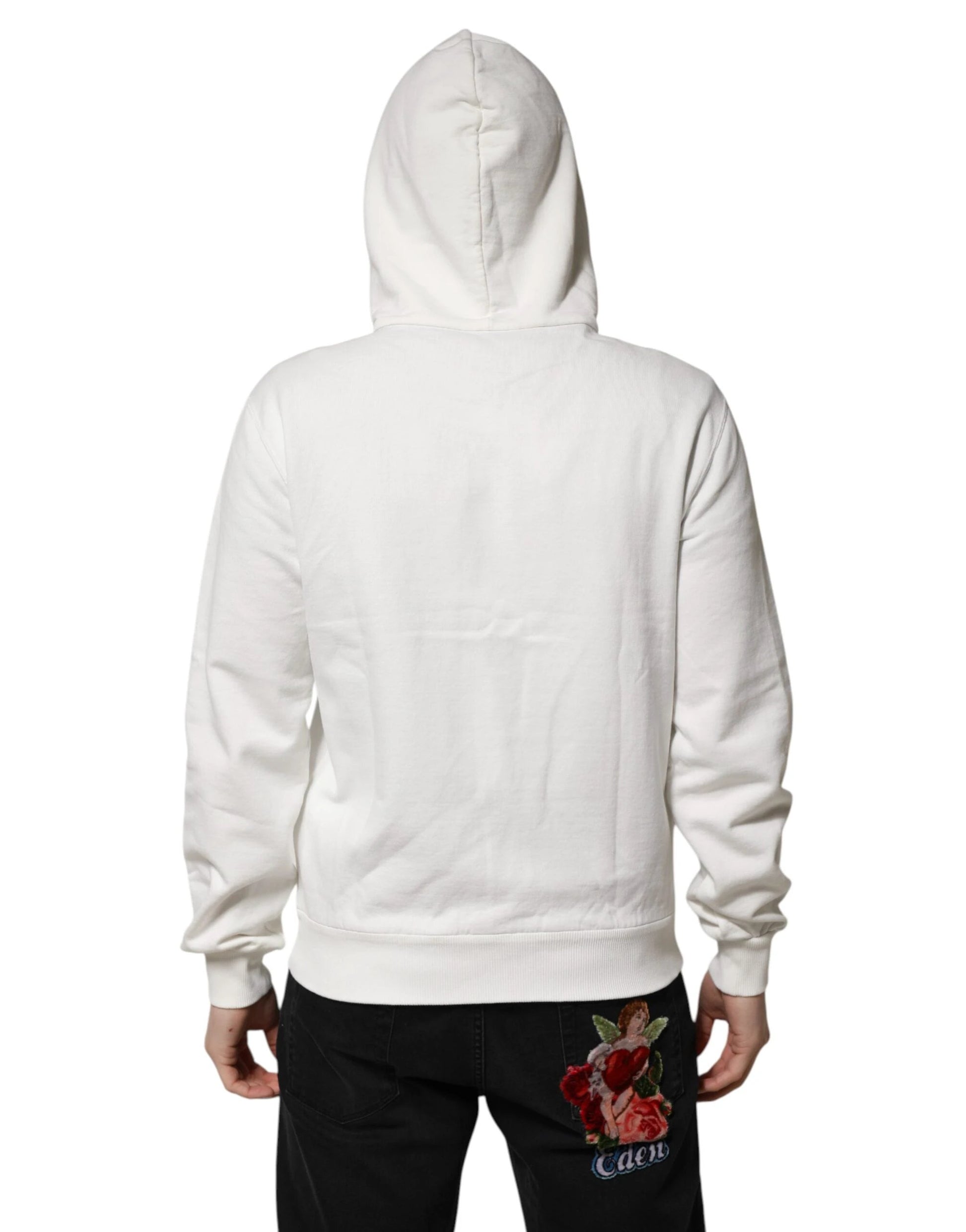 Dolce & Gabbana White Cotton DG ROYAL Print Hooded Sweater by Dolce & Gabbana