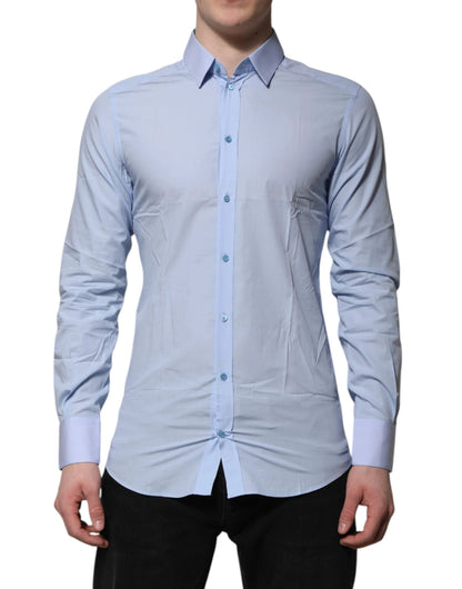 Dolce & Gabbana Blue Cotton GOLD Long Sleeves Men Dress Shirt by Dolce & Gabbana