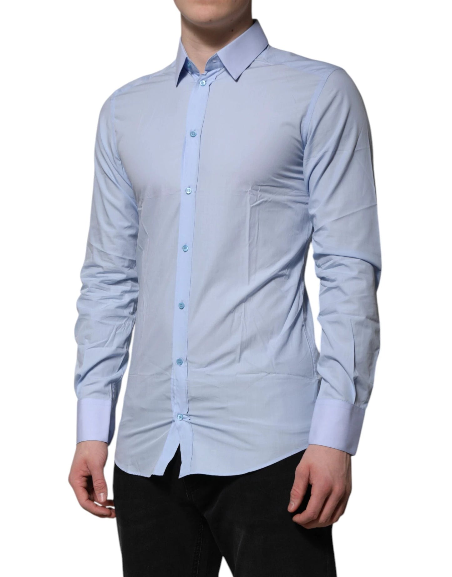 Dolce & Gabbana Blue Cotton GOLD Long Sleeves Men Dress Shirt by Dolce & Gabbana
