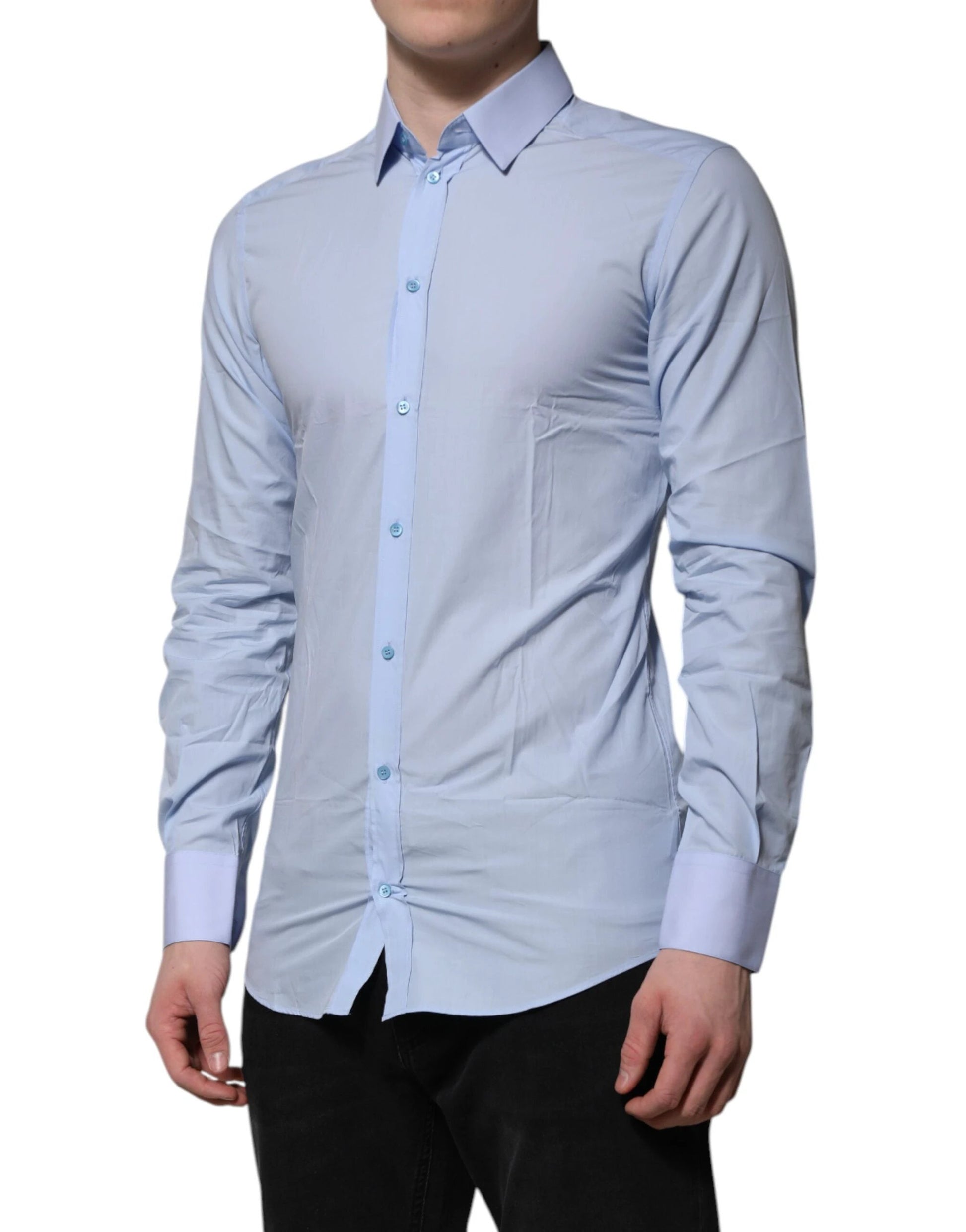 Dolce & Gabbana Blue Cotton GOLD Long Sleeves Men Dress Shirt by Dolce & Gabbana