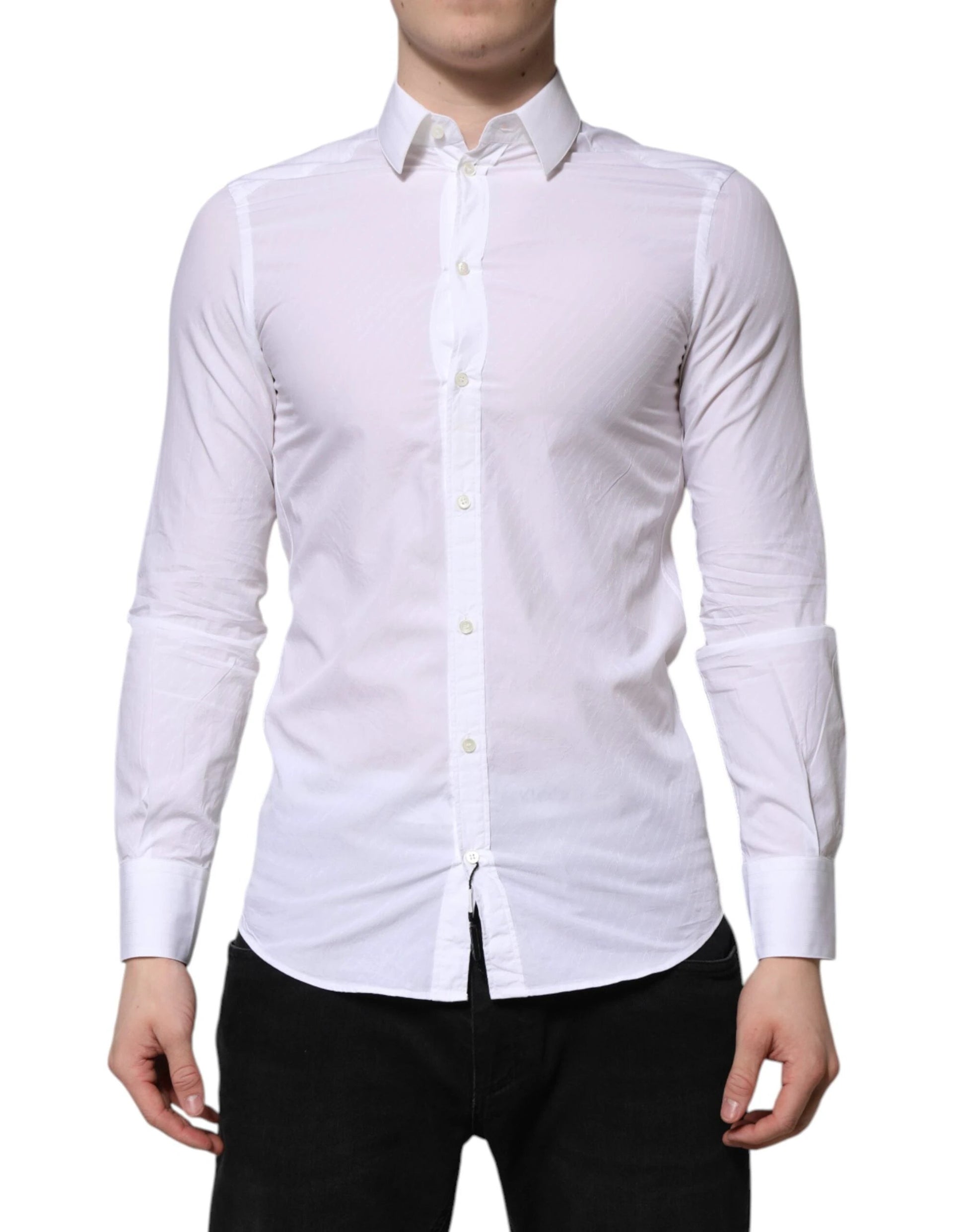 Dolce & Gabbana White Cotton MARTINI Long Sleeve Dress Shirt by Dolce & Gabbana