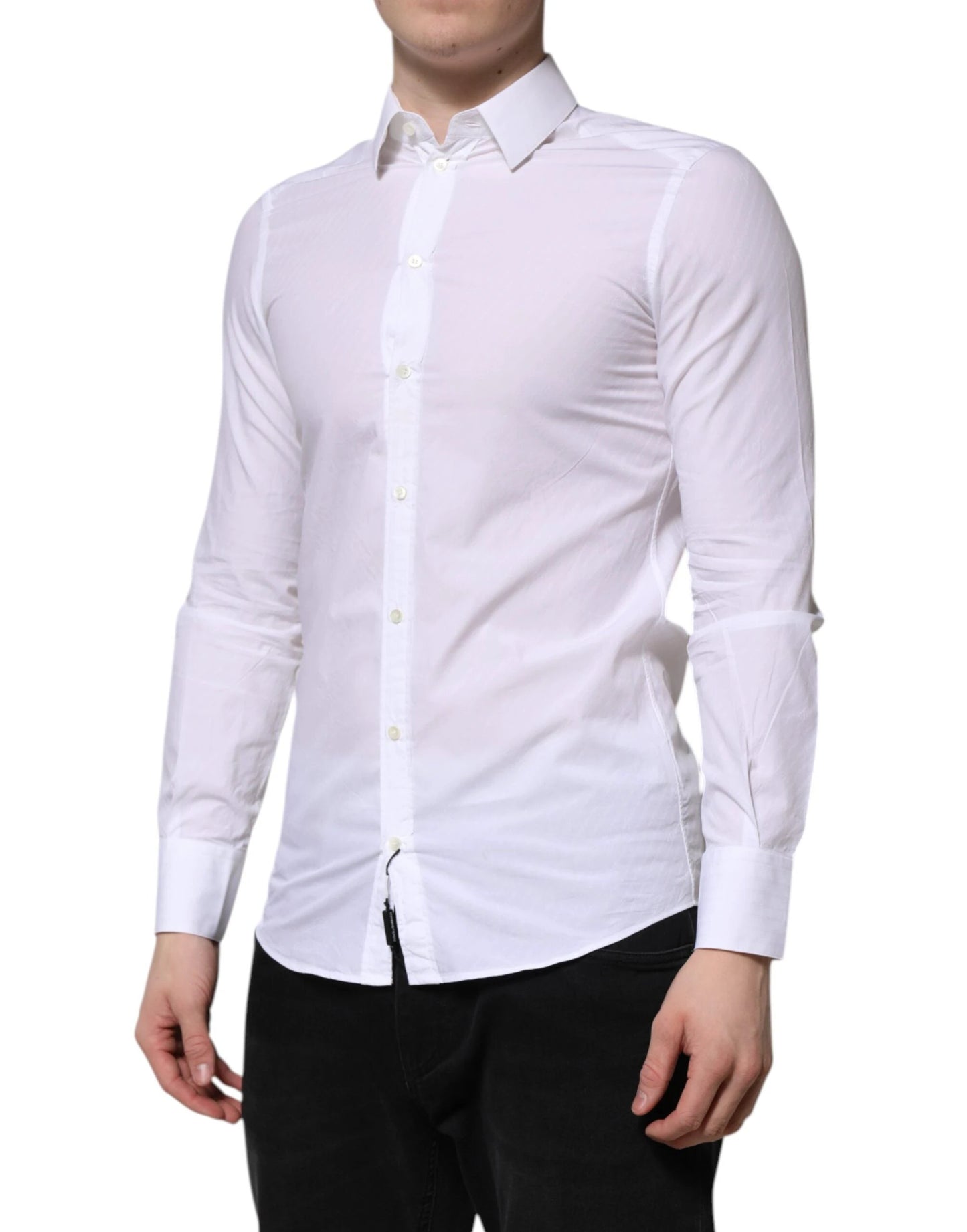 Dolce & Gabbana White Cotton MARTINI Long Sleeve Dress Shirt by Dolce & Gabbana