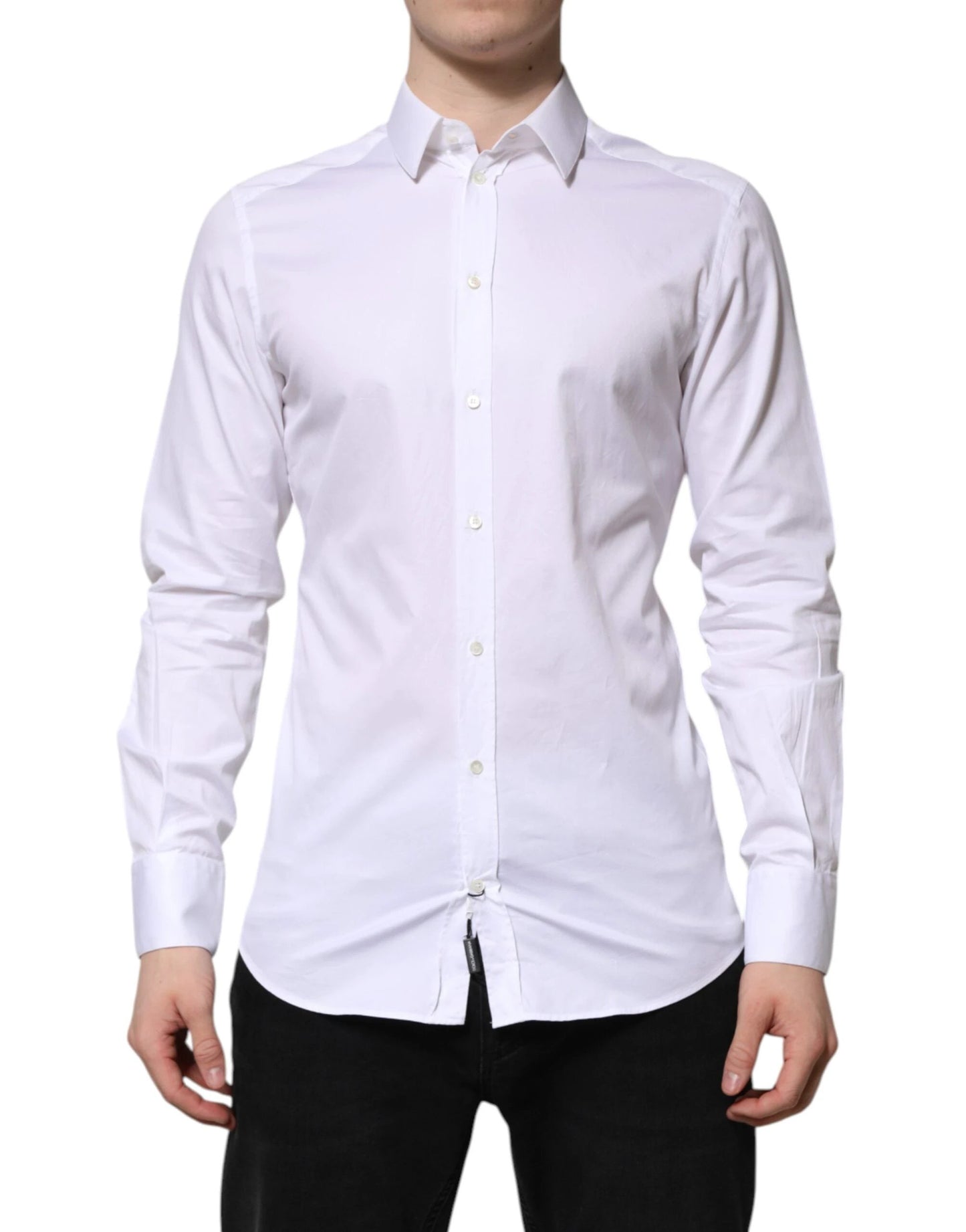Dolce & Gabbana White Cotton GOLD Long Sleeve Men Dress Shirt by Dolce & Gabbana
