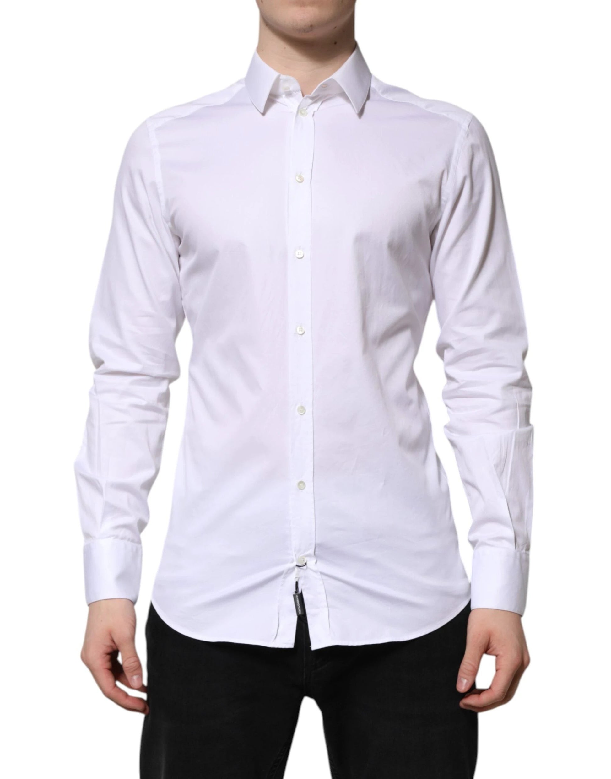 Dolce & Gabbana White Cotton GOLD Long Sleeve Men Dress Shirt by Dolce & Gabbana