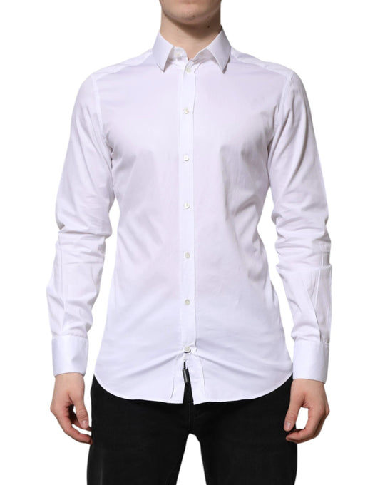 Dolce & Gabbana White Cotton GOLD Long Sleeve Men Dress Shirt by Dolce & Gabbana