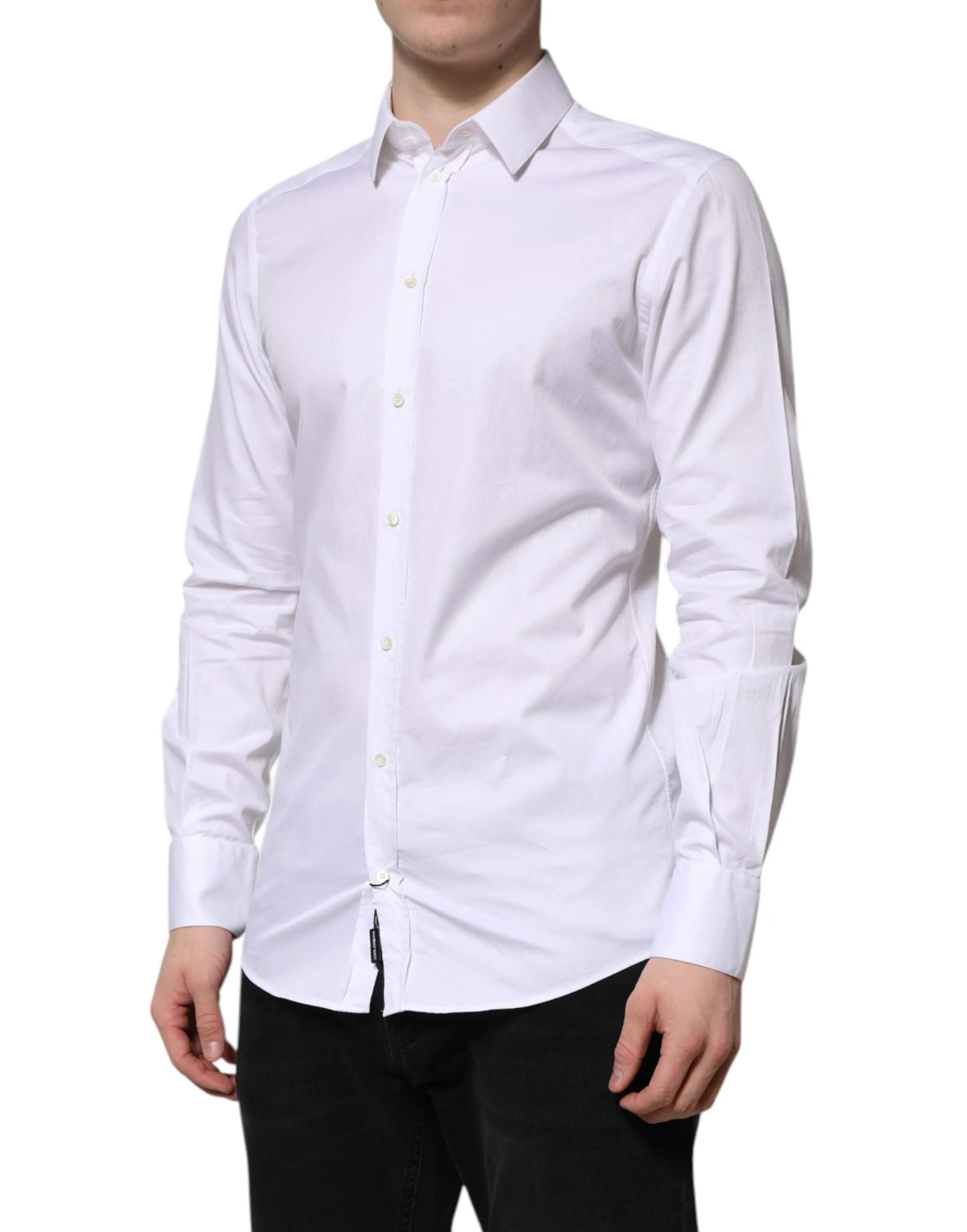 Dolce & Gabbana White Cotton GOLD Long Sleeve Men Dress Shirt by Dolce & Gabbana