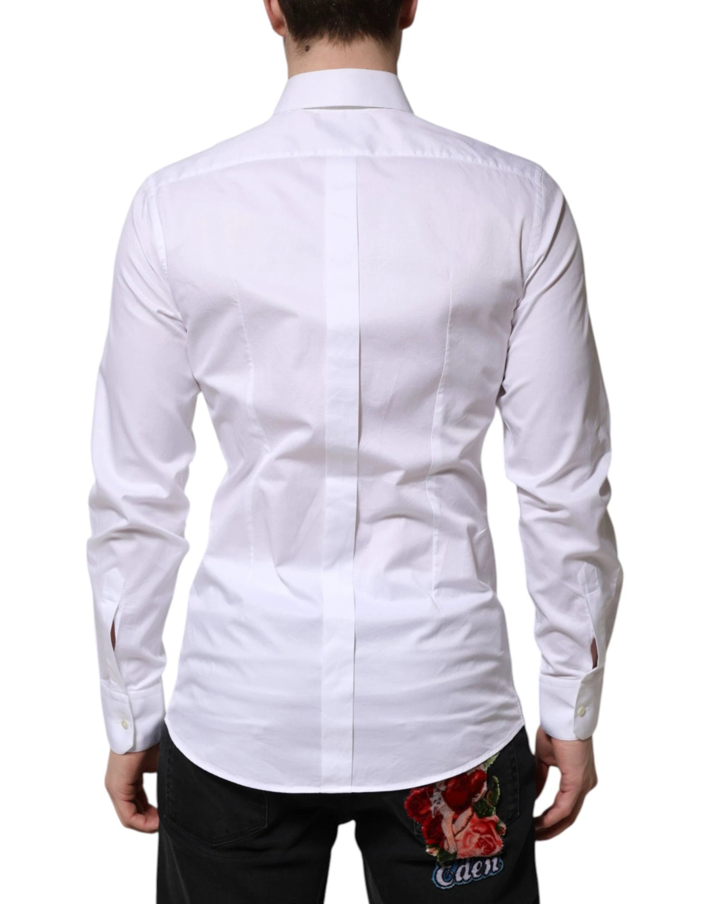 Dolce & Gabbana White Cotton GOLD Long Sleeve Men Dress Shirt by Dolce & Gabbana