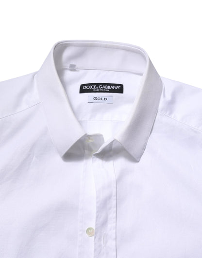 Dolce & Gabbana White Cotton GOLD Long Sleeve Men Dress Shirt by Dolce & Gabbana