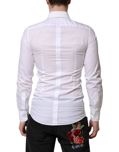 Dolce & Gabbana White Cotton GOLD Long Sleeve Men Dress Shirt by Dolce & Gabbana