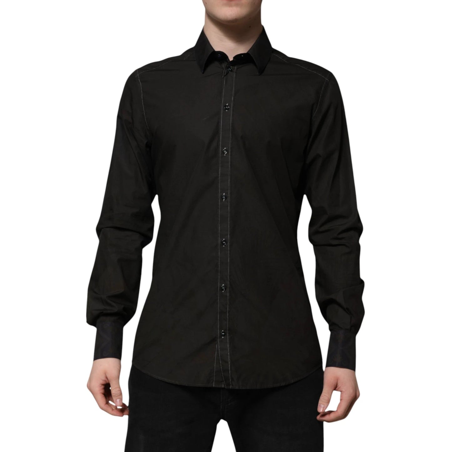 Dolce & Gabbana Black Cotton Jacquard GOLD Collar Dress Shirt by Dolce & Gabbana