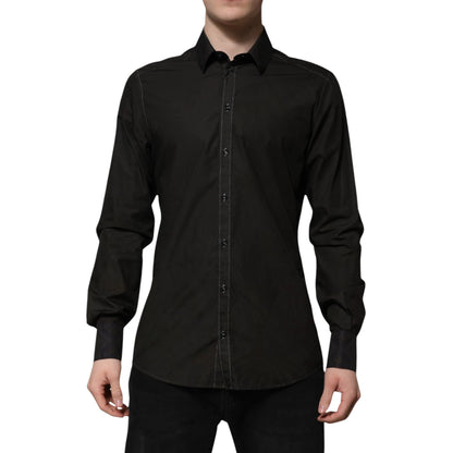 Dolce & Gabbana Black Cotton Jacquard GOLD Collar Dress Shirt by Dolce & Gabbana