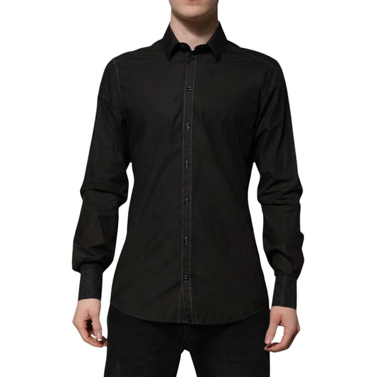 Dolce & Gabbana Black Cotton Jacquard GOLD Collar Dress Shirt by Dolce & Gabbana