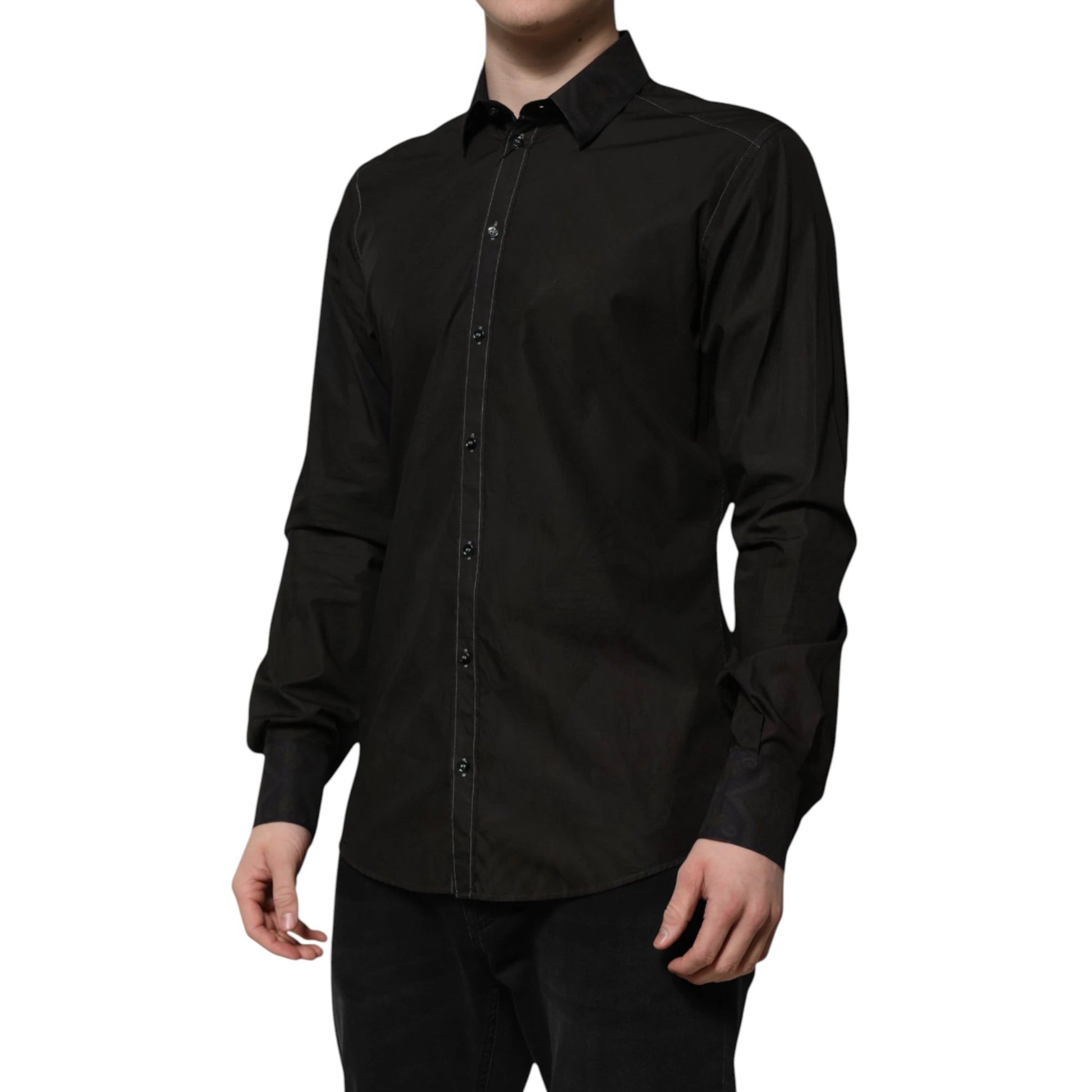 Dolce & Gabbana Black Cotton Jacquard GOLD Collar Dress Shirt by Dolce & Gabbana