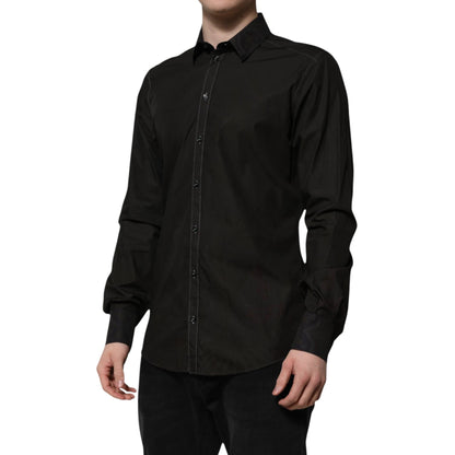 Dolce & Gabbana Black Cotton Jacquard GOLD Collar Dress Shirt by Dolce & Gabbana