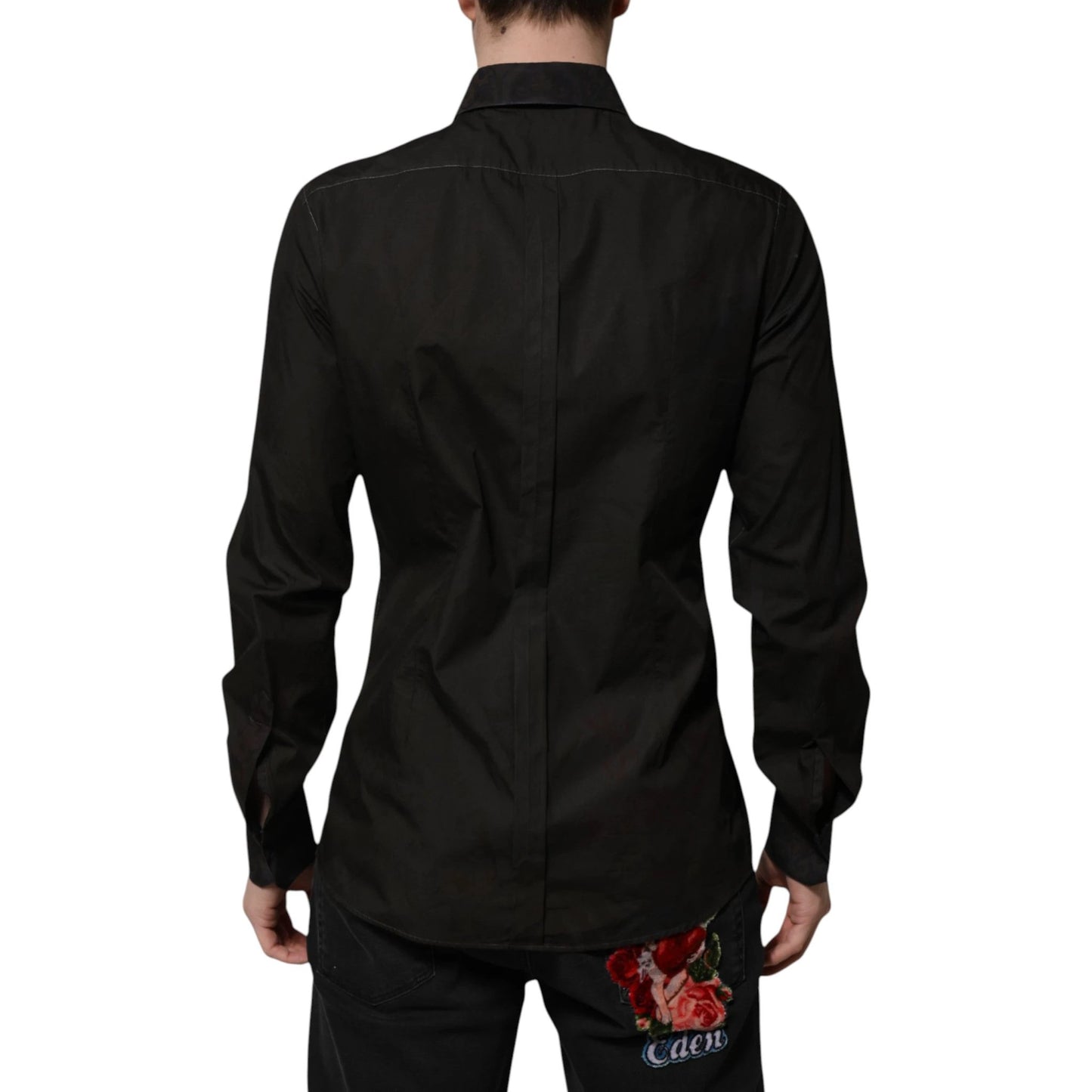 Dolce & Gabbana Black Cotton Jacquard GOLD Collar Dress Shirt by Dolce & Gabbana