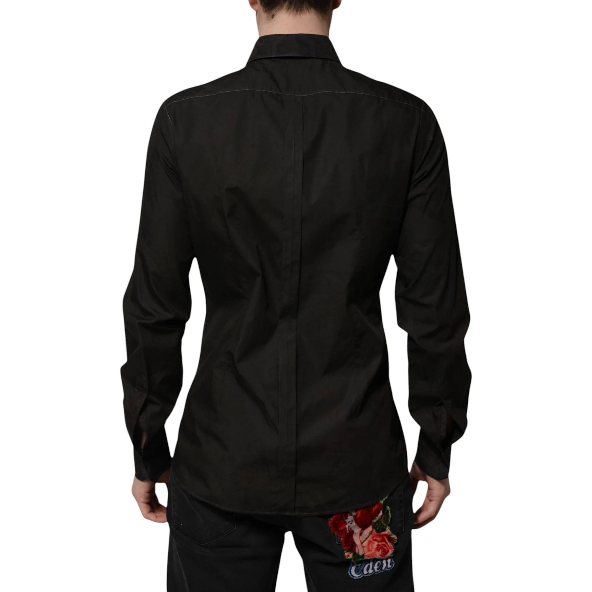 Dolce & Gabbana Black Cotton Jacquard GOLD Collar Dress Shirt by Dolce & Gabbana