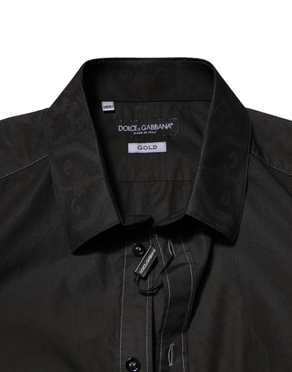 Dolce & Gabbana Black Cotton Jacquard GOLD Collar Dress Shirt by Dolce & Gabbana