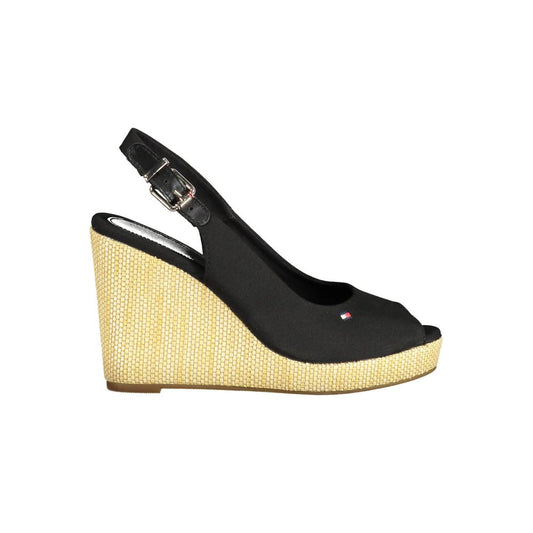Tommy Hilfiger – Sandales Compensées Noires avec Broderie | Talon 11 cm | Femme