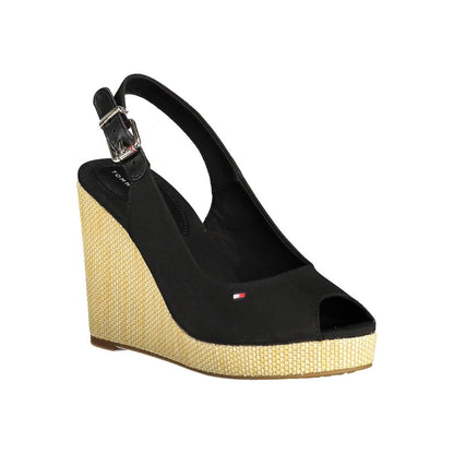 Tommy Hilfiger – Sandales Compensées Noires avec Broderie | Talon 11 cm | Femme