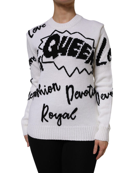Pull Dolce & Gabbana femme col rond en laine blanc et noir – THS87549
