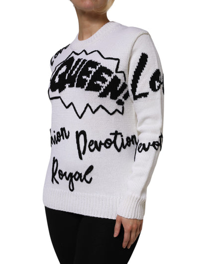 Pull Dolce & Gabbana femme col rond en laine blanc et noir – THS87549