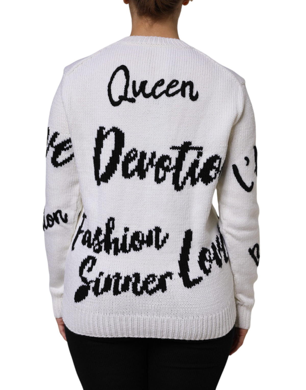 Pull Dolce & Gabbana femme col rond en laine blanc et noir – THS87549