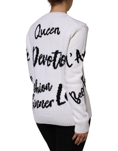 Pull Dolce & Gabbana femme col rond en laine blanc et noir – THS87549