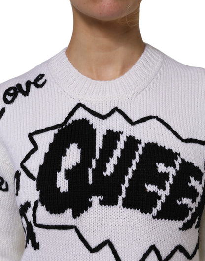 Pull Dolce & Gabbana femme col rond en laine blanc et noir – THS87549