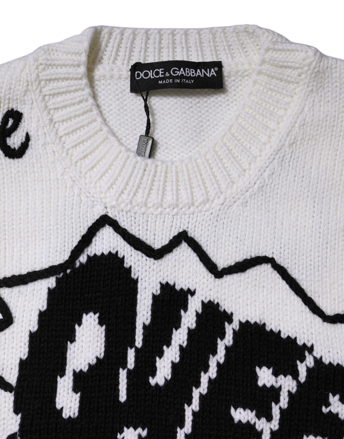 Pull Dolce & Gabbana femme col rond en laine blanc et noir – THS87549