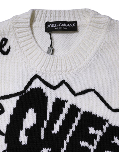 Pull Dolce & Gabbana femme col rond en laine blanc et noir – THS87549