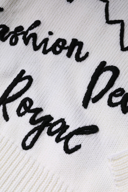 Pull Dolce & Gabbana femme col rond en laine blanc et noir – THS87549