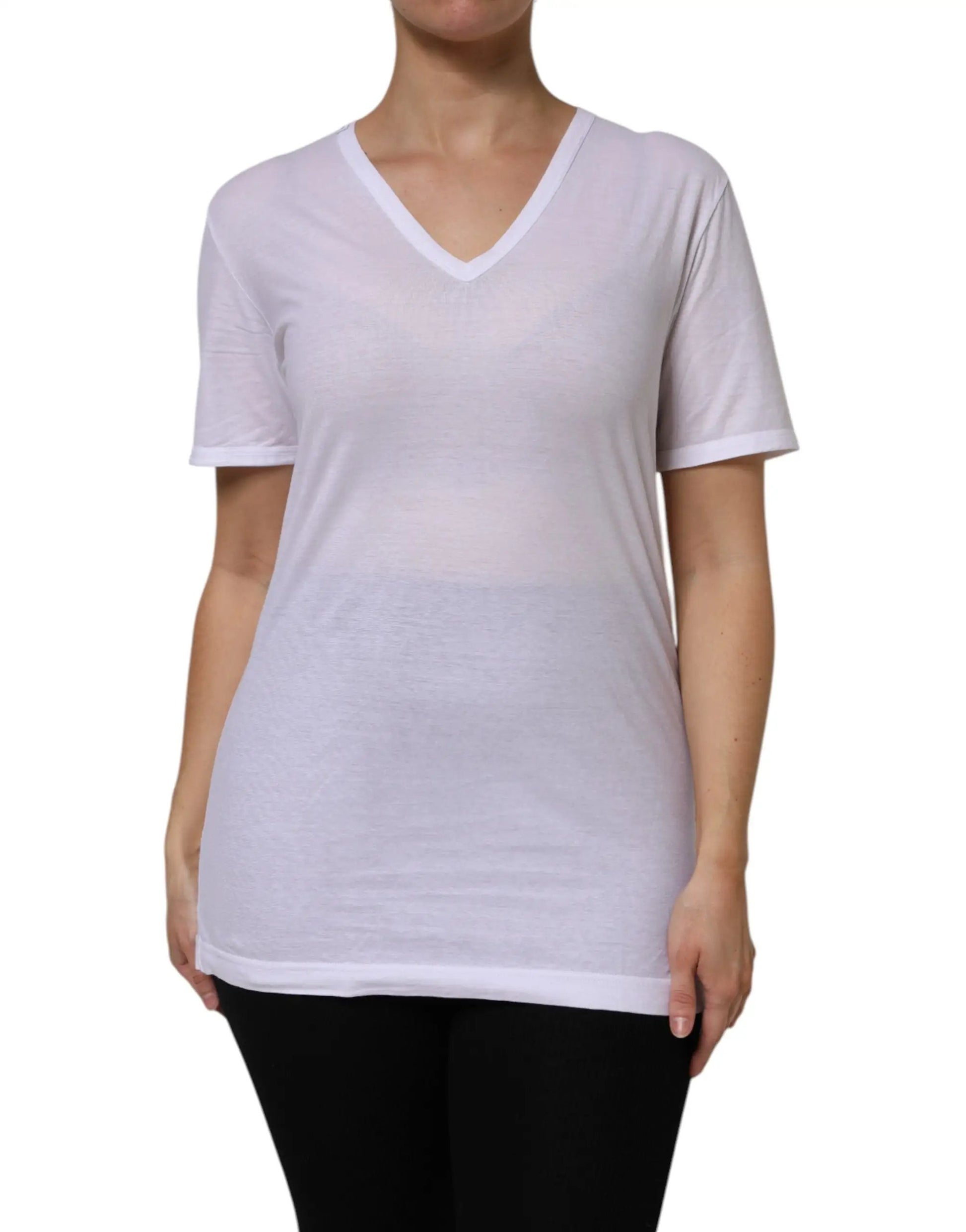 Dolce & Gabbana White Cotton Short Sleeves V-Neck Top T-shirt by Dolce & Gabbana