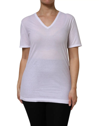Dolce & Gabbana White Cotton Short Sleeves V-Neck Top T-shirt by Dolce & Gabbana
