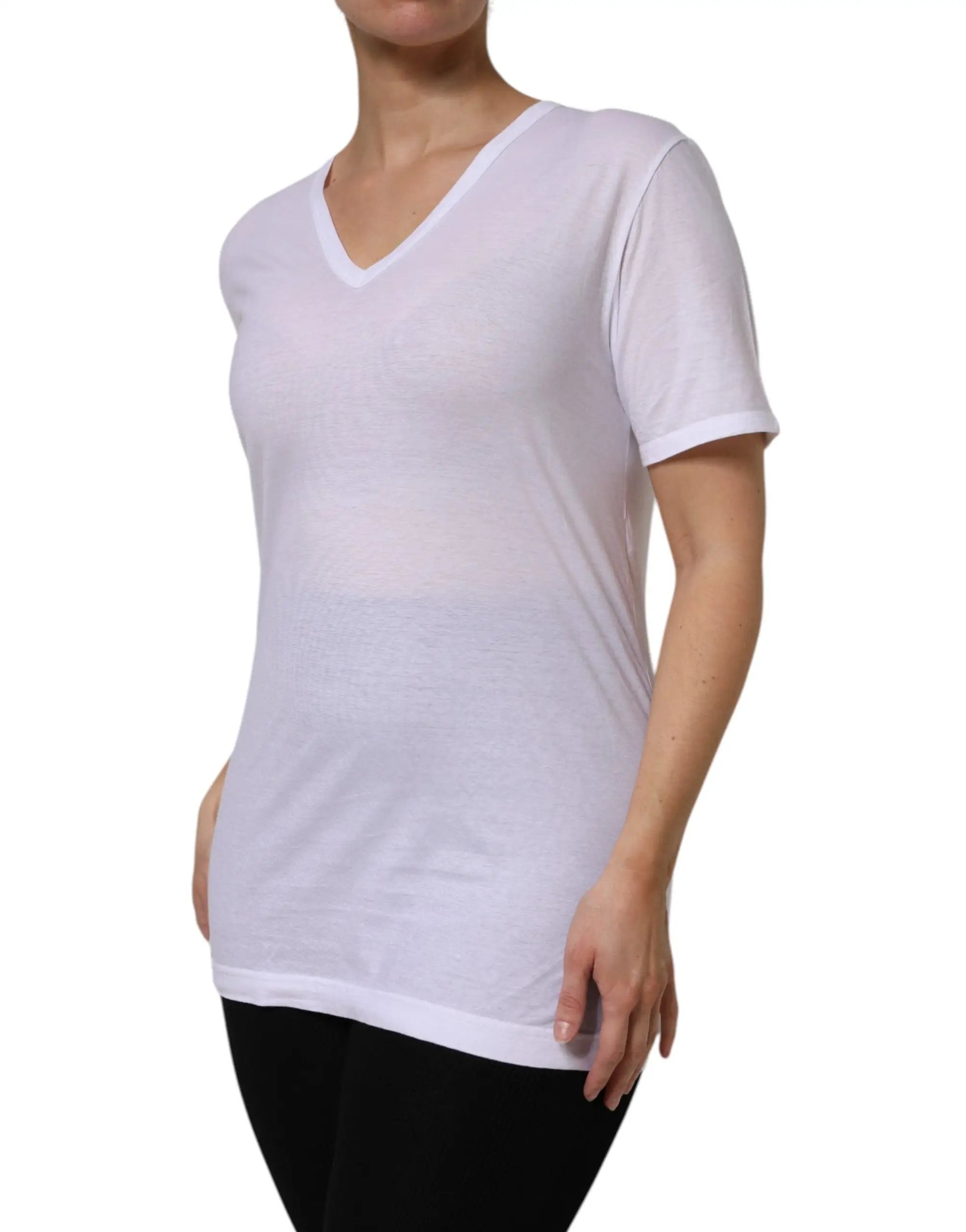 Dolce & Gabbana White Cotton Short Sleeves V-Neck Top T-shirt by Dolce & Gabbana