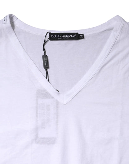 Dolce & Gabbana White Cotton Short Sleeves V-Neck Top T-shirt by Dolce & Gabbana