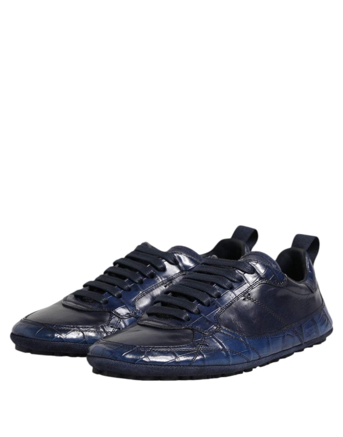 Baskets Dolce & Gabbana homme en cuir de crocodile bleu foncé – MV7352